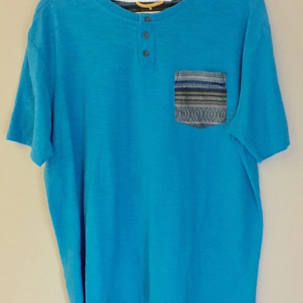 Free Planet Blue Shirt multi colored Pocket Lg EUC
